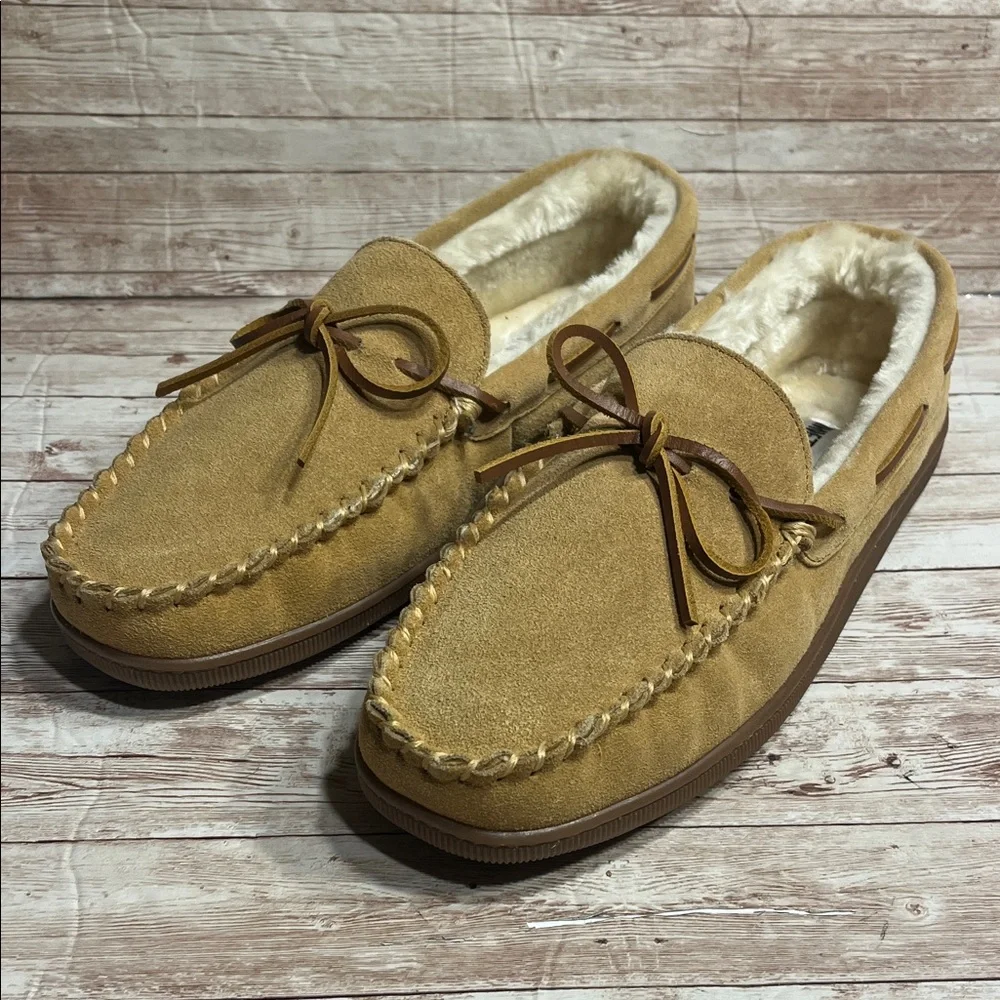 Minnetonka Pile Lined Hard sole Men's Brown Suede Loafers 13W
